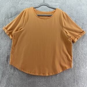 Chicos Top Women 4 (XXL) Orange Stretchy Jersey Crew Neck Short Sleeve Roll Cuff